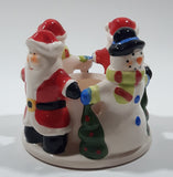 Santa Claus and Snowmen 3" Tall Ceramic Candle Holder