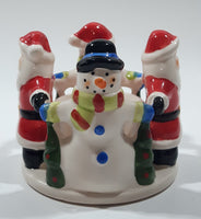 Santa Claus and Snowmen 3" Tall Ceramic Candle Holder