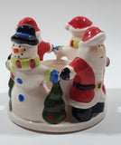 Santa Claus and Snowmen 3" Tall Ceramic Candle Holder