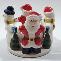 Santa Claus and Snowmen 3" Tall Ceramic Candle Holder