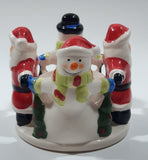 Santa Claus and Snowmen 3" Tall Ceramic Candle Holder