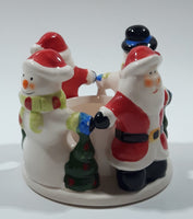 Santa Claus and Snowmen 3" Tall Ceramic Candle Holder