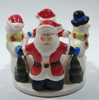 Santa Claus and Snowmen 3" Tall Ceramic Candle Holder