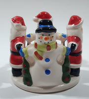 Santa Claus and Snowmen 3" Tall Ceramic Candle Holder