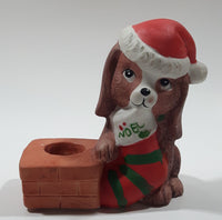 J.S.N.Y. Dog in Santa Claus Hat with Noel Stocking 3 3/4" Tall Ceramic Candle Holder