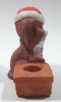 J.S.N.Y. Dog in Santa Claus Hat with Noel Stocking 3 3/4" Tall Ceramic Candle Holder