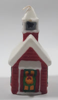 Christmas Themed Red and White Church Shaped 5" Tall Wax Candle