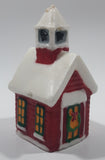 Christmas Themed Red and White Church Shaped 5" Tall Wax Candle