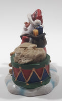 Santa Claus with Teddy Bear and Drum 3 1/4" Tall Resin Candle Holder