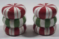 GKAO Red and Green Christmas Candy Cane Pattern 3" Tall Ceramic Salt and Pepper Shaker Set