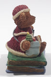 Russ Berrie Carlton Cards Bears From The Past The Story of Santa Christmas Santa Claus Bear Sitting On Books 3" Tall Resin Figurine Ornament