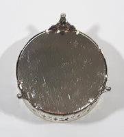 Flower Pattern Ornate Silver Look Metal Jewelry Trinket Box with Lid 3" Diameter