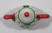 Vintage Miniature Red White Green Teapot Shaped Butterfly Clasp 2 3/4" Tall Trinket Jewelry Box