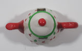 Vintage Miniature Red White Green Teapot Shaped Butterfly Clasp 2 3/4" Tall Trinket Jewelry Box