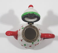 Vintage Miniature Red White Green Teapot Shaped Butterfly Clasp 2 3/4" Tall Trinket Jewelry Box