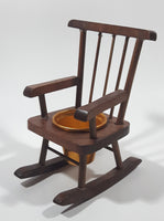 Vintage Rocking Chair with Metal Planter Miniature 5 1/4" Tall Wood Doll House Furniture