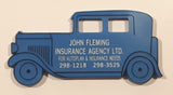 John Fleming Insurance Agency Ltd Blue Classic Car Shaped 1 1/2" x 3 1/4" Rubber Fridge Magnet Burnaby BC