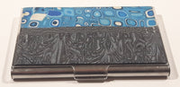 Abstract Blue Pattern Hinged Metal Cigarette Case