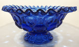 Vintage Mosser / Weishar Ruffled Edge Moons & Stars Pattern 8" Cobalt Blue Glass Pedestal Candy Dish Bowl