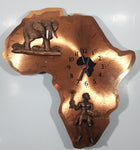 3D Elephant and Warrior Africa Shaped 14" x 15" Copper Wall Clock