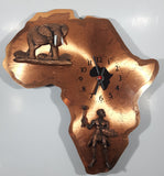 3D Elephant and Warrior Africa Shaped 14" x 15" Copper Wall Clock