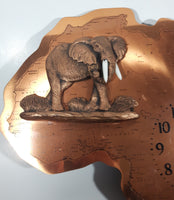 3D Elephant and Warrior Africa Shaped 14" x 15" Copper Wall Clock