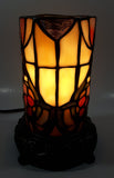 Vintage Heart Pattern Cylinder Shaped Footed Brass Metal Bottom 7 1/2" Tall Stained Glass Table Lamp