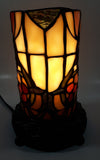 Vintage Heart Pattern Cylinder Shaped Footed Brass Metal Bottom 7 1/2" Tall Stained Glass Table Lamp