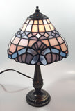 Vintage Blue and White Stained Glass Baroque European Style 11" Tall Brass Metal Table Lamp
