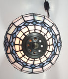 Vintage Blue and White Stained Glass Baroque European Style 11" Tall Brass Metal Table Lamp