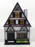 Vintage Century Classic Centuryville Pink and White Swiss Chalet Bavarian House with Green Bench 7" Tall Building Shaped Table Lamp