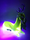 Vintage Laying Reindeer Red Green and Clear 6 1/4" Long Art Vaseline Uranium Glass Ornament