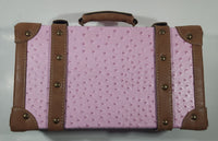 Suede Leather Pink and Brown Small Travel Briefcase Suitcase