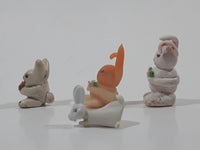 Set of 4 Miniature Tiny White Bunny Rabbit Toy Figures