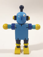 Wooden Blue Robot with Stretch Band Joints 4 3/4" Tall Toy Figure