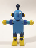 Wooden Blue Robot with Stretch Band Joints 4 3/4" Tall Toy Figure