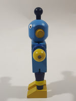 Wooden Blue Robot with Stretch Band Joints 4 3/4" Tall Toy Figure