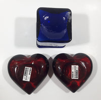 IKEA Blue Cube Shaped Glass Candle Holder with Two Red Heart Shaped Tealight Candle Holders