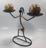 Vintage 1960s Laurids Lonborg African Woman 10" Tall Leopard Print Ball Candle Metal Holder Stand