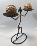 Vintage 1960s Laurids Lonborg African Woman 10" Tall Leopard Print Ball Candle Metal Holder Stand