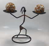 Vintage 1960s Laurids Lonborg African Woman 10" Tall Leopard Print Ball Candle Metal Holder Stand