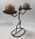 Vintage 1960s Laurids Lonborg African Woman 10" Tall Leopard Print Ball Candle Metal Holder Stand