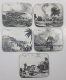 Vintage Jamaica Local Landmarks Scenes Black and White Pictures 3 3/4" x 4 3/4" Wood Coasters with Felt Backing Set of 5