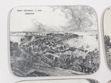 Vintage Jamaica Local Landmarks Scenes Black and White Pictures 3 3/4" x 4 3/4" Wood Coasters with Felt Backing Set of 5