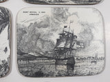 Vintage Jamaica Local Landmarks Scenes Black and White Pictures 3 3/4" x 4 3/4" Wood Coasters with Felt Backing Set of 5
