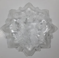 Mikasa Christmas Story Frosted Glass Child Throwing Snow Balls with Trees Embossed Glass Frilled Edge 10" Candy Dish