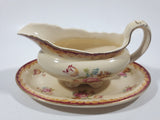 Vintage LEDA Royal Stafford Shire Pottery A.J. Wilkinson Ltd Honeyglaze Oberon Footed Gravy Boat and Plate Made in England Both Numbered 1000