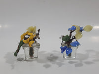 Set of 2 Glass Blue and Yellow Miniature Plants 2 3/4" Tall