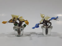 Set of 2 Glass Blue and Yellow Miniature Plants 2 3/4" Tall