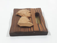 Vintage Audet Rue Du Loup Pte Wood Carved Head on Plaque Inset Thermometer Gauge Made in Quebec